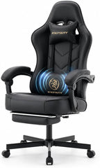 Office Desk Computer Gaming Chair for Adults, Ergonomic High Back Gamer Chair with Massage and Pocket Spring Cushion, Swivel Comfy Video Game Chairs with Footrest and Lumbar Support (Black)