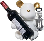 Bear Wine Bottle Holder, White with Gold Accents, Decorative Tabletop Wine Rack, Single Bottle
