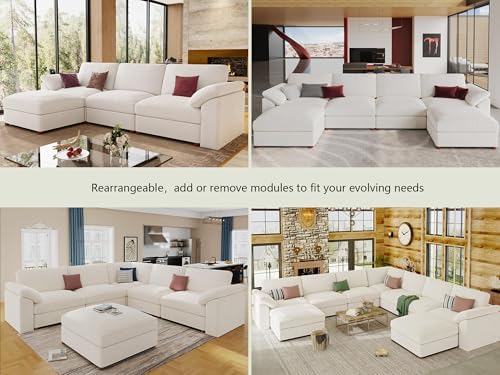 EASE MOOSE Oversized Sectional Modular Sofa,Comfty U Shape Sectional Modern Deep Seat Couch,White Modular Cloud Couch