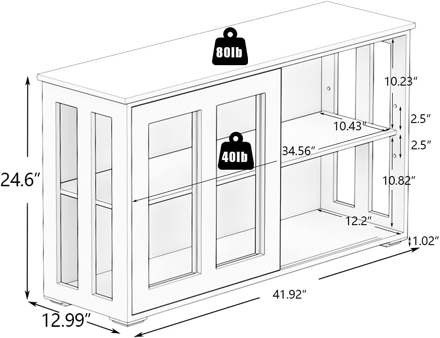 White Sideboard Buffet Cabinet with Sliding Glass Doors, Storage Credenza with Adjustable Shelves, Kitchen Pantry Cupboard Console Cabinet for Dining Room Living Room Entryway
