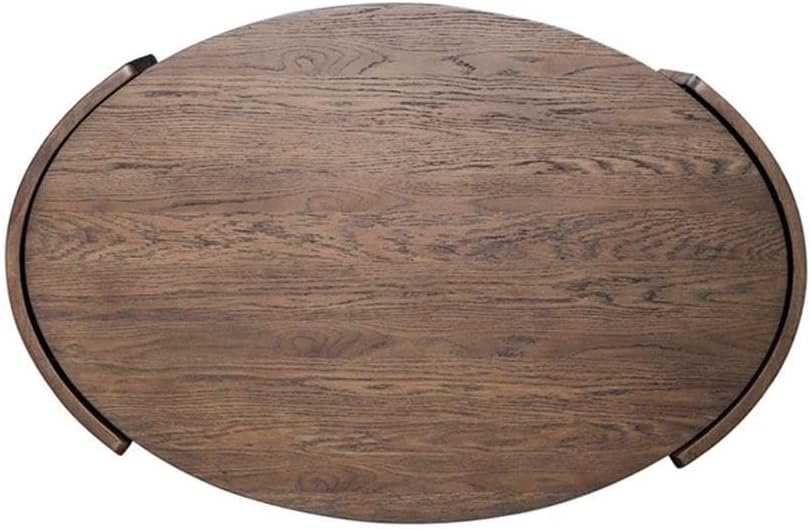 Pemberly Row 3 Piece Living Room Table Set, Rubberwood and Oak Veneer, Coffee Brown Finish, Includes Oval Cocktail Table with Casters and 2 Round End Tables, Basketweave Design, Shelves, Contemporary