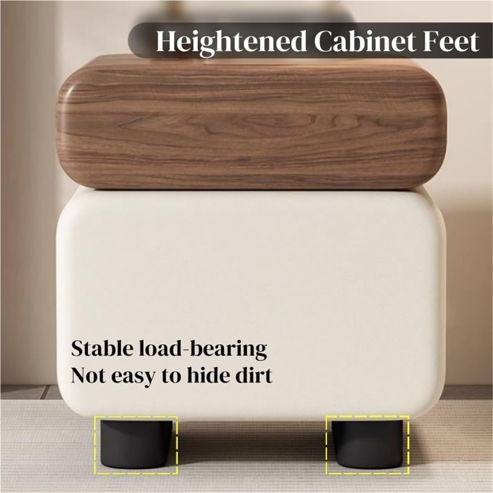 Modern Nightstand with 2 Drawers Minimalist Stylish Bedside Table Handleless Design Night Stands with Leather End Table for Room All Occasion(White,30 cm)