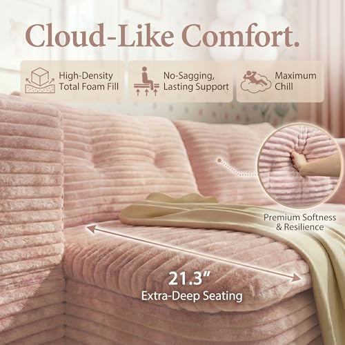 78.7" Futon Sofa Bed, Memory Foam Convertible Couch, Pink | Sophisticated comfort with premium corduroy, one-flip conversion, built-in blanket, and ergonomic support