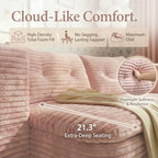 78.7" Futon Sofa Bed, Memory Foam Convertible Couch, Pink | Sophisticated comfort with premium corduroy, one-flip conversion, built-in blanket, and ergonomic support