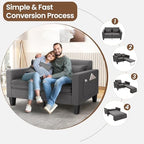 SEJOV 6-in-1 Convertible Sofa Bed, 58" Loveseat Sleeper Sofas, Gray | Pull Out Couch Bed with Removable Backrest, Storage Pockets and 2 Pillows, Modern Folding Linen Futon Couch for Small Spaces