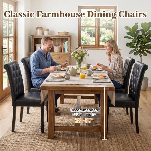 LSSPAID Dining Chairs Set of 6, Modern Armless Parsons Side Chairs, Upholstered Button-Tufted PU Leather Dining Kitchen Chairs with Solid Wood Legs, Black
