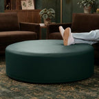 Jaxx Candler Round Couch Ottoman – Oversized Giant Coffee Table Ottoman - Versatile Firm Foam Construction - Kid Safe with Removable Cover, 44”, Premium Faux Leather, Hunter Green