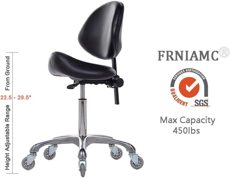 Adjustable Saddle Stool Chairs with Back Support Ergonomic for Medical Clinic Studio Salon Office and Home (Black)