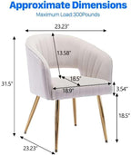 KCC Modern Velvet Desk Chair Accent Armchair Upholstered Tufted Chairs Dining Chairs, Tufted Vanity Chair Side Chairs with Gold Metal Legs for Dining Room Living Room Restaurant,1 PC &Cream