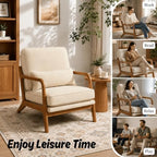 Karl home Mid-Century Modern Accent Reading Chair, Beige | Linen Upholstered, Solid Wood Frame, Soft Cushion, Lumbar Pillow, Lounge Armchair for Living Room, Bedroom, Balcony, Study