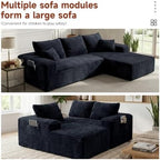 Couch ≈105" L-Shaped Sofa, Modular Sofa in Living Room Comfy Corduroy Fluffy Couch with Deep Seat and Side Pockets, Flexible Module Combination for Living Room (Black, 105IN)