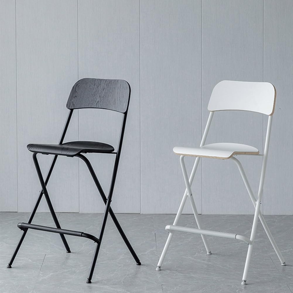 25in/29in Folding Breakfast Bar Stool, Modern Foldable Wooden Seat Tall Chair with Back and Footrest, Collapsible Counter Height Stool for Dining Room Kitchen Balcony Living Room ( Color : White , Siz