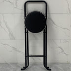 Folding Bar Stool, Beige, Counter Height, Leather Padded, Portable Bar Chair with Footrest