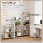 4NM 5 Tiers No Assembly Book Shelves, 51.2" H Folding Bookshelf Bookcase Open Industrial Foldable Shelves for Bedroom, Living Room, Home Office - Natural White