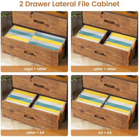 SEDETA 59" Filing Cabinet with Lock Drawers fits Legal Size for Home Office | Rustic Brown Lateral 2 Drawers File Cabinet with Acrylic Display Cabinet, Power Strip, Printer Stand with Storage Shelves