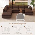 Vesgantti 7 Seater Sectional Couch, 141.7" Large Cloud Sofa, Brown | U Shaped Modular Couch with Chaise Ottoman, Deep Seat Sofa for Living Room, Pinstripe Corduroy, Curved Armrest, No Assembly