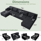 160" U Shaped Cloud Couch, Oversized Modular Sectional Sofa for Living Room | Modern Corduroy Couch, 5 Seater Deep Seat Memory Foam Compressed Sofa, No Assembly Required, Black