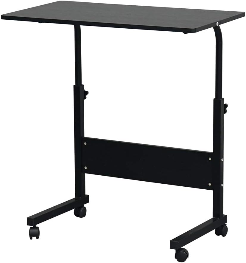 Side Table,Computer Desk with Wheels,Height Adjustable Rolling Potable Laptop Cart,C-Shaped Bed Couch End Tables with Baffle for Livingroom Bedroom (L)