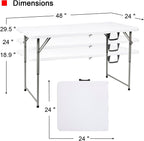 2-PCS 48" W x 24" D x 29.5" H - 4FT White Folding Table Heavy Duty Portable, Plastic Folding Utility Folding Table for Camping, Picnics & Parties