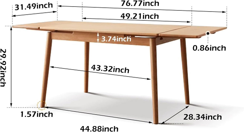 49.21’’-76.77’’ Extendable Dining Room Table for 6-10 Person, 100% Solid Wood Oak Dinner Kitchen Table, Mid Century Modern Dining Table for Kitchen, Living Room, Apartment (Natural)