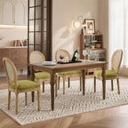 SoarFlash French Dining Chairs Set of 4, Vantage Dining Chair with Round Back, Wood Leg Farmhouse Country Rattan Dining Chair for Kitchen,Bedroom,Green