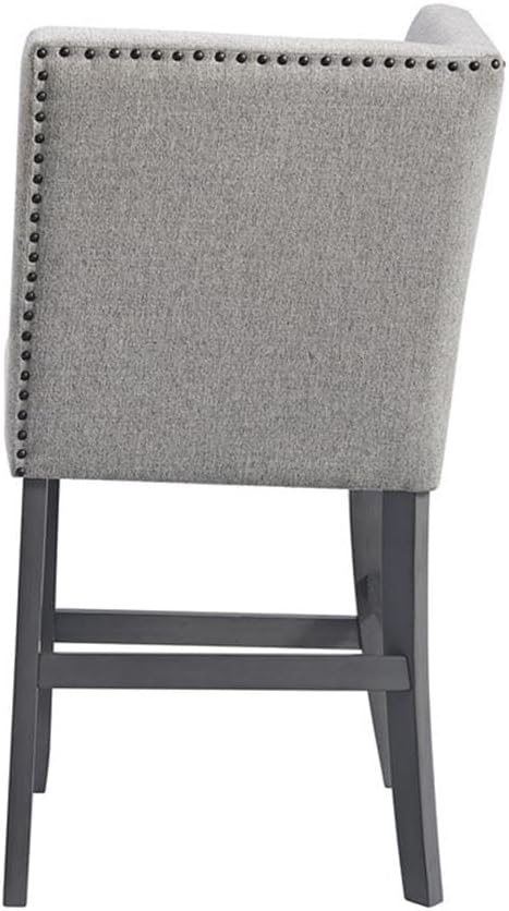 Pemberly Row Counter Corner Bench, 22" W x 22" D x 40" H, Upholstered Back in Gray, Foam-Filled Seat, Nailhead Trim, Rubberwood Frame, Versatile Seating for Kitchen or Dining Room