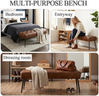 DUHOME Button-Tufted Ottoman Bench, Upholstered Bedroom Benches Leather Footrest Stool Accent Bench for Entryway Dining Room Living Room Bedroom End of Bed, Yellowish Brown