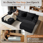 108" Oversized Cloud Sectional Couch, Comfort U Shaped Couch for Living Room, Extra Deep Seats No Assembly, Modular Sofa, Corduroy (Black, 2 Seater + Left Facing Chaise + Ottoman)