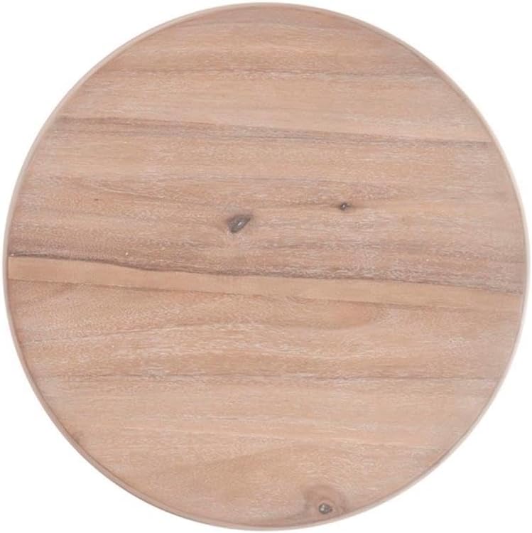 MAKLAINE Round Wood Side Table, 20" D x 24.5" H, Acacia and MDF, Natural Brown Finish, Turned Pedestal Base, Accent Table for Living Room or Bedroom