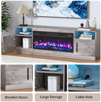 PRETZI Fireplace TV Stand with 36" Fireplace Up to 80" TVs for Living Room | 70" Modern Wood Texture Entertainment Center with Adjustable LED Lights, TV Media Console with Highlight Storage Cabinet,Gray