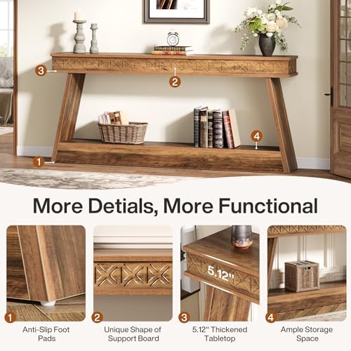 Tribesigns 70.9 Inch Extra Long Console Table for Entryway, 2-Tier | Narrow Sofa Table, Behind Couch Table, Farmhouse Entryway Table with Storage, for Living Room, Hallyway, Foyer, Rustic Brown