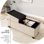Storage Ottoman Bench with Bins, 43-in Storage Bench for Bedroom End of Bed, Folding Foot Rest Ottoman for Living Room Max 660lbs, Fabric Ottomans, Beige