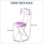 Folding Stool with Back, Padded Leather Round Foldable Stool, Foldable Bar Chairs, Round Portable Collapsible Stool for Gardening Kitchen Camping Cafe Indoor Outdoor,Pink