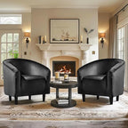 Yaheetech Compact Velvet Accent Chairs Set of 2 for Small Spaces, Black | Compact Cozy Barrel Chairs with a Curved Silhouette, Upholstered Furry Armchair for Small Spaces, Living Room Bedroom Corner