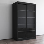 Meble Furniture Aria 2D Wardrobe with Mirror Doors — Spacious Storage with Shelves and Hanging Space — Modern Bedroom Closet — Black, 80" H x 47/59" W x 26" D