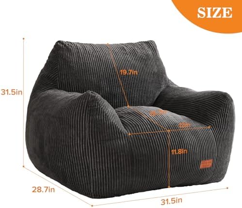 Big Bean Bag Chair for Adults, Ultra Soft BeanBag for Living Room | Stuffed BeanBag Chair with Armrests for Napping, Gaming, Vacuum-Compressed for Easy Gifting, 48 Hours to Fluffs Up, Dark Gray