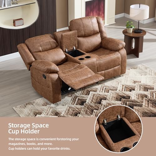 EBELLO 3 Pieces Faux Leather Recliner Sofa Furniture Set, Includes a Manual Reclining 1 Seat Chair, a Loveseat and a 3 Seat Couch, with Cup Holders and Storage for Living Room, Brown