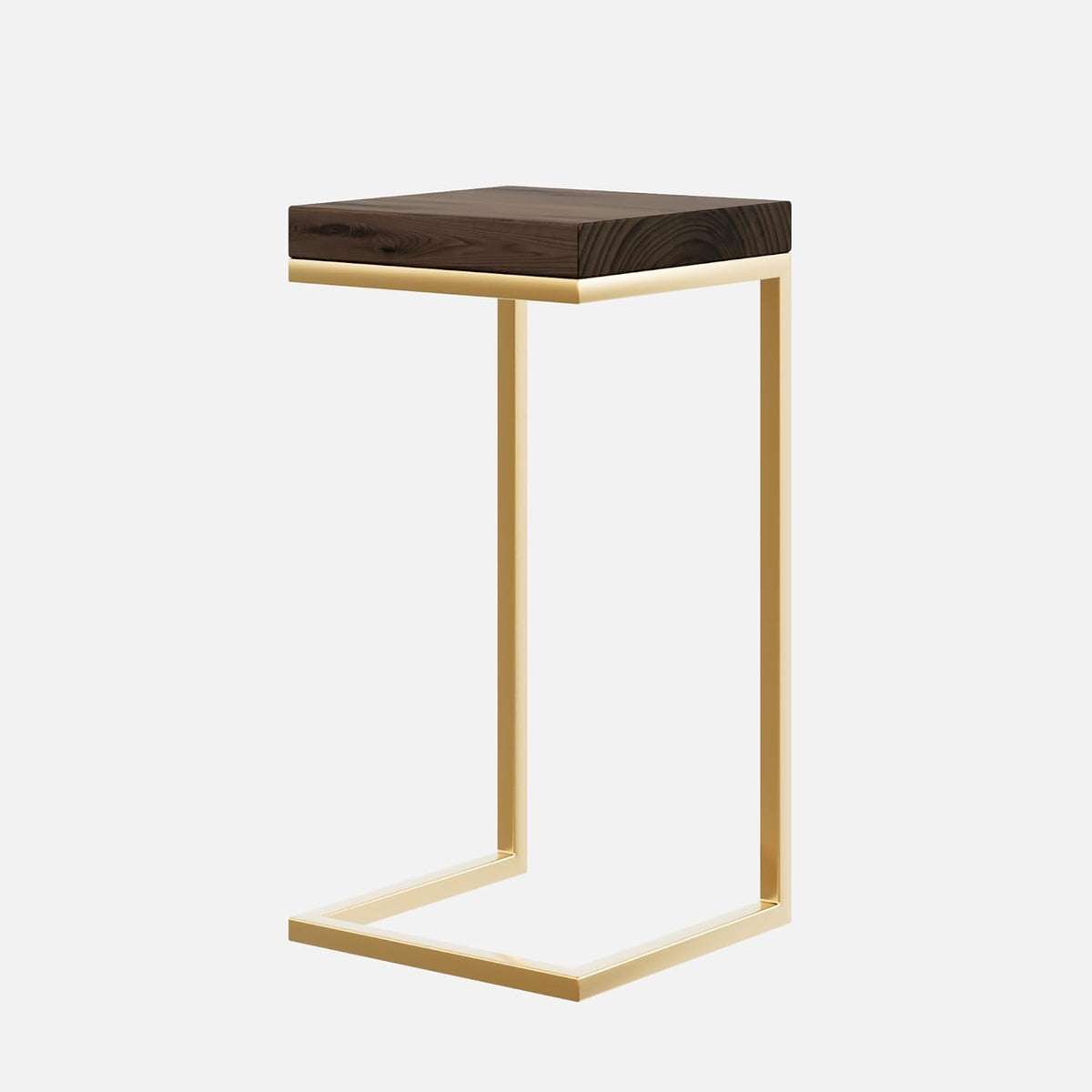 Urbandi C Shape Rustic Side Table for Living Room Couch Tray, Nightstand for Bedroom, End Table, Made in USA from Solid Pine Wood and Strong Metal Base, Comes Fully Assembled (Gold/Jacobean)