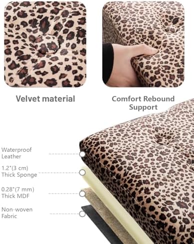 AmasSmile Footrest Ottoman Storage Bench,34" Velvet Folding Chest,Leopard | Large Ottoman with Storage,Thicker Foam Padded Seat,Livingroom,Dorm,Bedroom,Entryway,Easy to install,34 x 13 x 13in