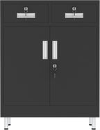 JINGUR Metal Storage Cabinet with Locking Doors and 2 Drawers, Lockable Storage Cabinet with Adjustable Shelf for Home Office Garage Entryway Pantry (Black)