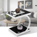 Telephone Table, Sofa Side Table,Coffee Table,Corner Table,Bedroom Bedside Table,Storage Shelf,Telephone Table,Tempered Glass Table Top(Color:Black+White)