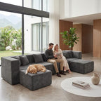 MONVANE U Shaped Sectional Couch Oversized, Chenille, Gray | 6-Seat Sectional Couch for Living Room, Modular Cloud Sofa with Ottoman & 6 Throw Pillows, No Assembly Required