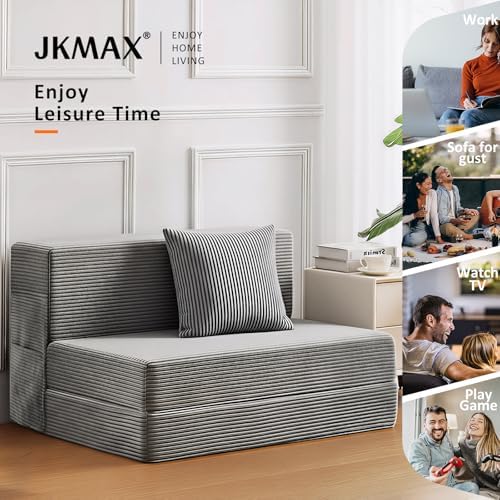 JKMAX Single Size Folding Sofa Bed - 4 in 1 Convertible Sleeper Chair - High Density Memory Foam Futon Couch - Foldable Bed for Living Room Bedroom (Dark Grey)