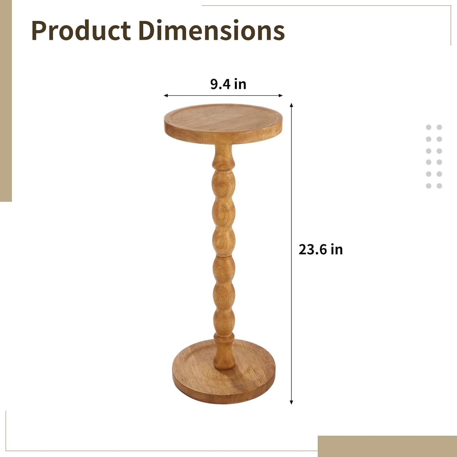 Small Round Side Table Brown, 9.4 in Drink Table with Rubberwood Material, Stable, Easy to Assemble, Space-Saving End Table for Living Room, Bedroom, Kitchen