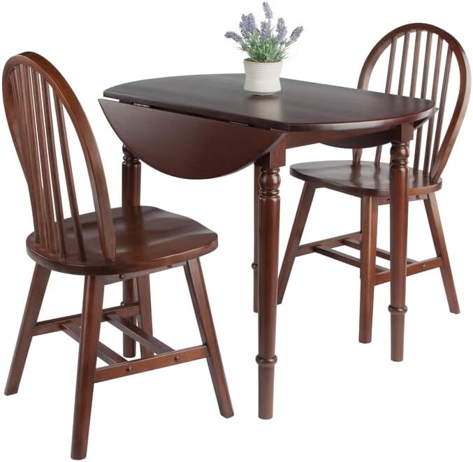 HomeStock Rustic Retreat 3 Piecec Drop Leaf Solid Wood Round Dining Table with Rustic Retreat Chairs - 35.98W x 35.98D x 30.08H Walnut
