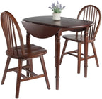 HomeStock Rustic Retreat 3 Piecec Drop Leaf Solid Wood Round Dining Table with Rustic Retreat Chairs - 35.98W x 35.98D x 30.08H Walnut