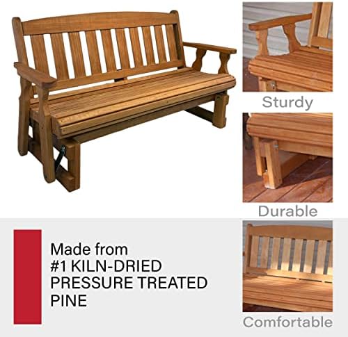 Amish Casual Heavy Duty 800 Lb Mission Pressure Treated Porch Glider (4 Foot, Cedar Stain)