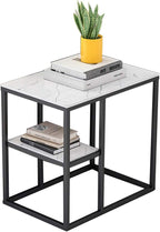 Telephone Table, Sofa Side Table Telephone Table Corner Table 2 Tier Storage Shelf for Office Hallway or Living Room,Marble Table Top and Metal Frame，21.6''×15.7''×23.6''