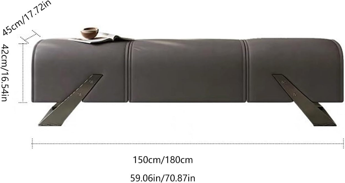 Modern Entryway Bench, Bedroom, Upholstered End of Bed, Soft Indoor, Solid Wood for Foyer Entryway(Gris,180 * 45 * 42 cm)