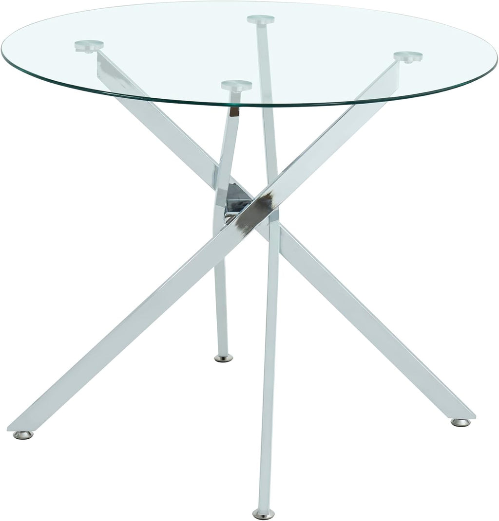 HomVent Round Glass Dining Table Set for 2, Circle Glass Kitchen Table Set Small Dining Room Set with 2 Dining Chairs for Kitchen Dining Room